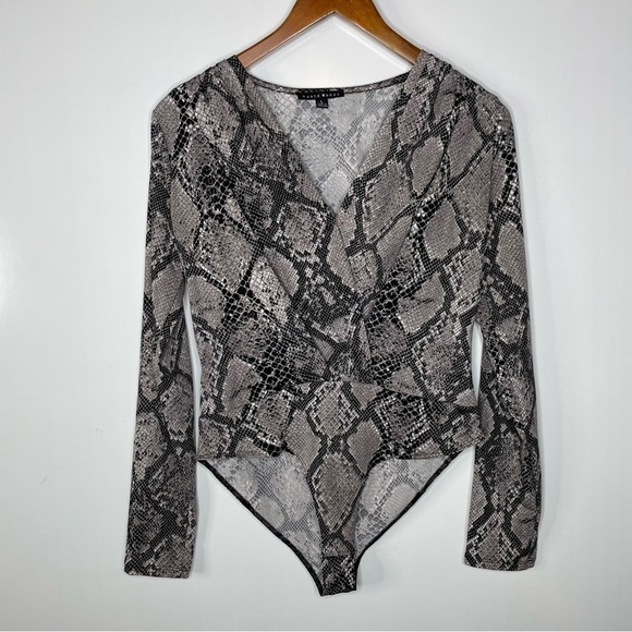 Haute Monde Snakeskin Print Long Sleeve Wrap Bodysuit Large - Picture 1 of 6